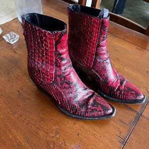 Red Snakeskin Ankle Boots